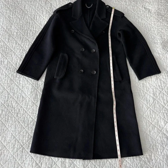 100 % Wool Dark Navy Double-Breasted Women's Trench Coat - Picture 14 of 16